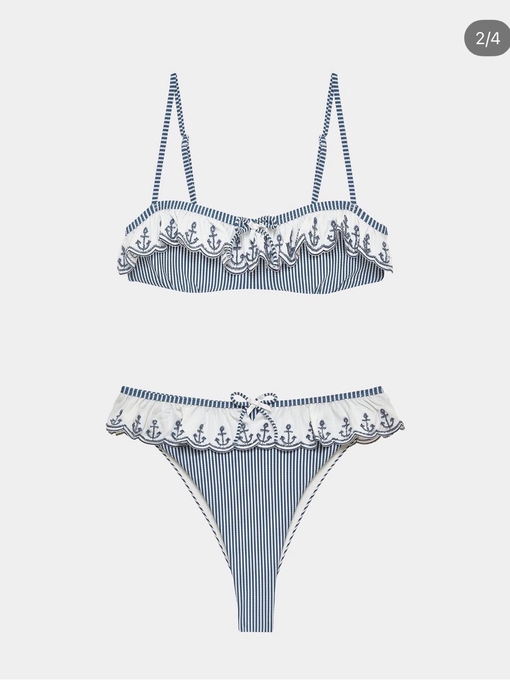 For Love & Lemons Striped Blue Sailor Bikini | Embroidered Anchors | Small | NWT